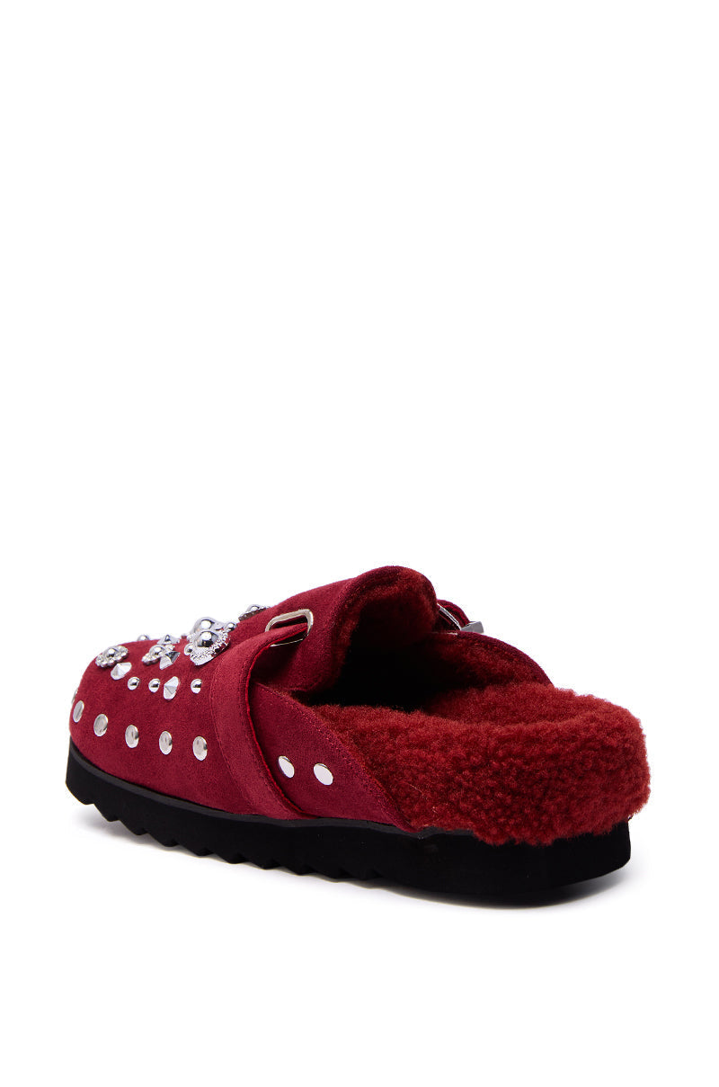 AZALEA WANG CHATTER BURGUNDY FUR SLIP ON CLOG