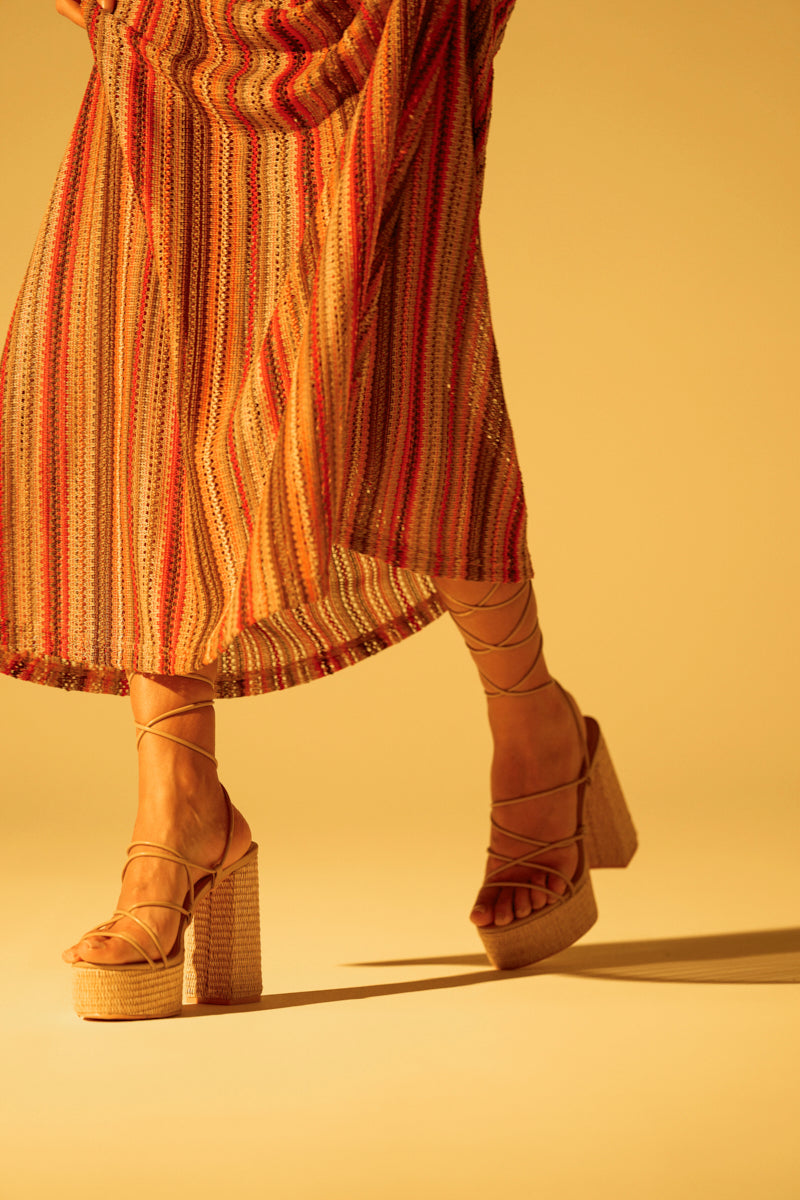 AZALEA WANG CIERRA BEIGE STRAPPY RAFFIA PLATFORM SANDAL