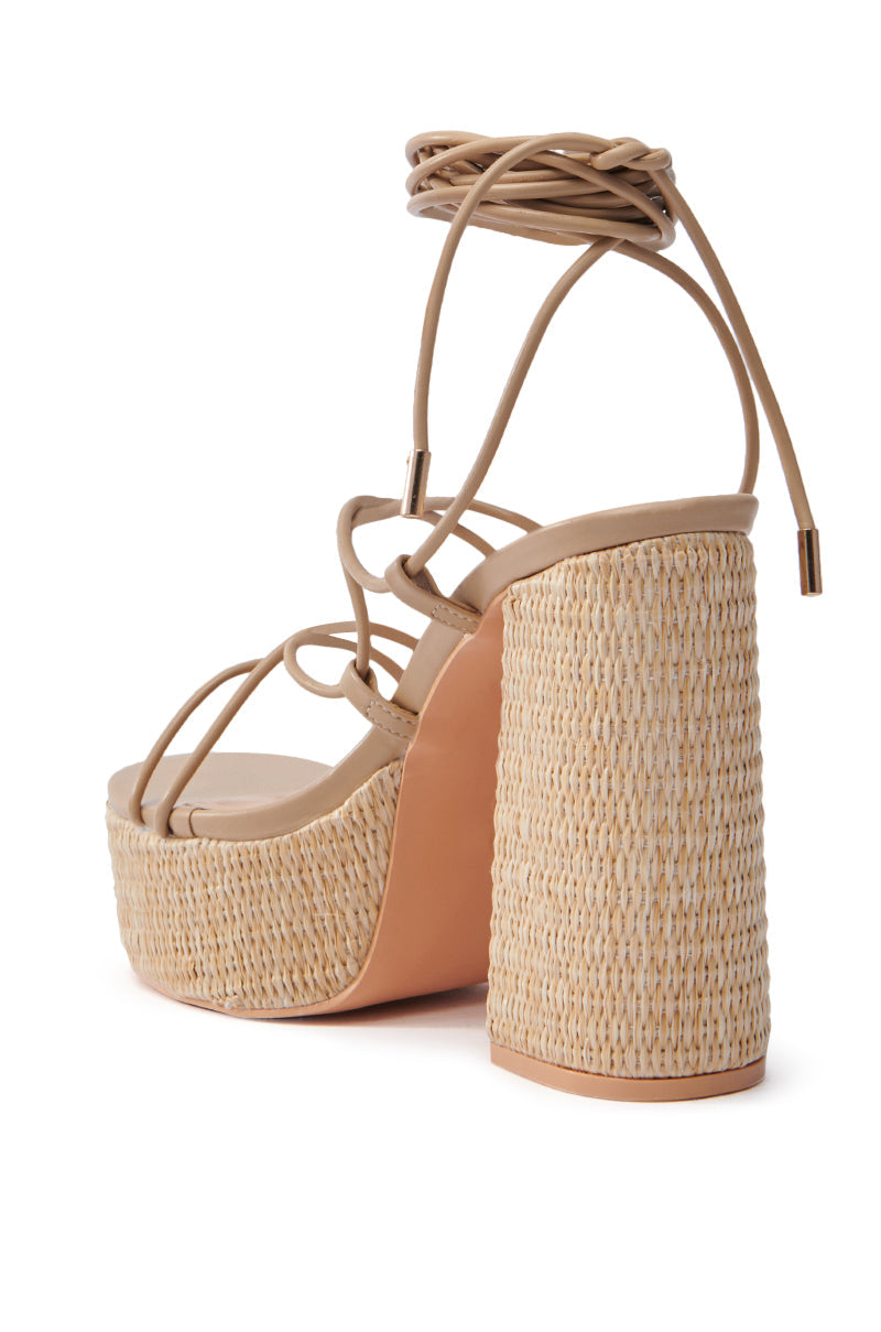 AZALEA WANG CIERRA BEIGE STRAPPY RAFFIA PLATFORM SANDAL