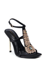 AZALEA WANG CRAWFISH RHINESTONE EMBELLISHED SANDAL IN BLACK