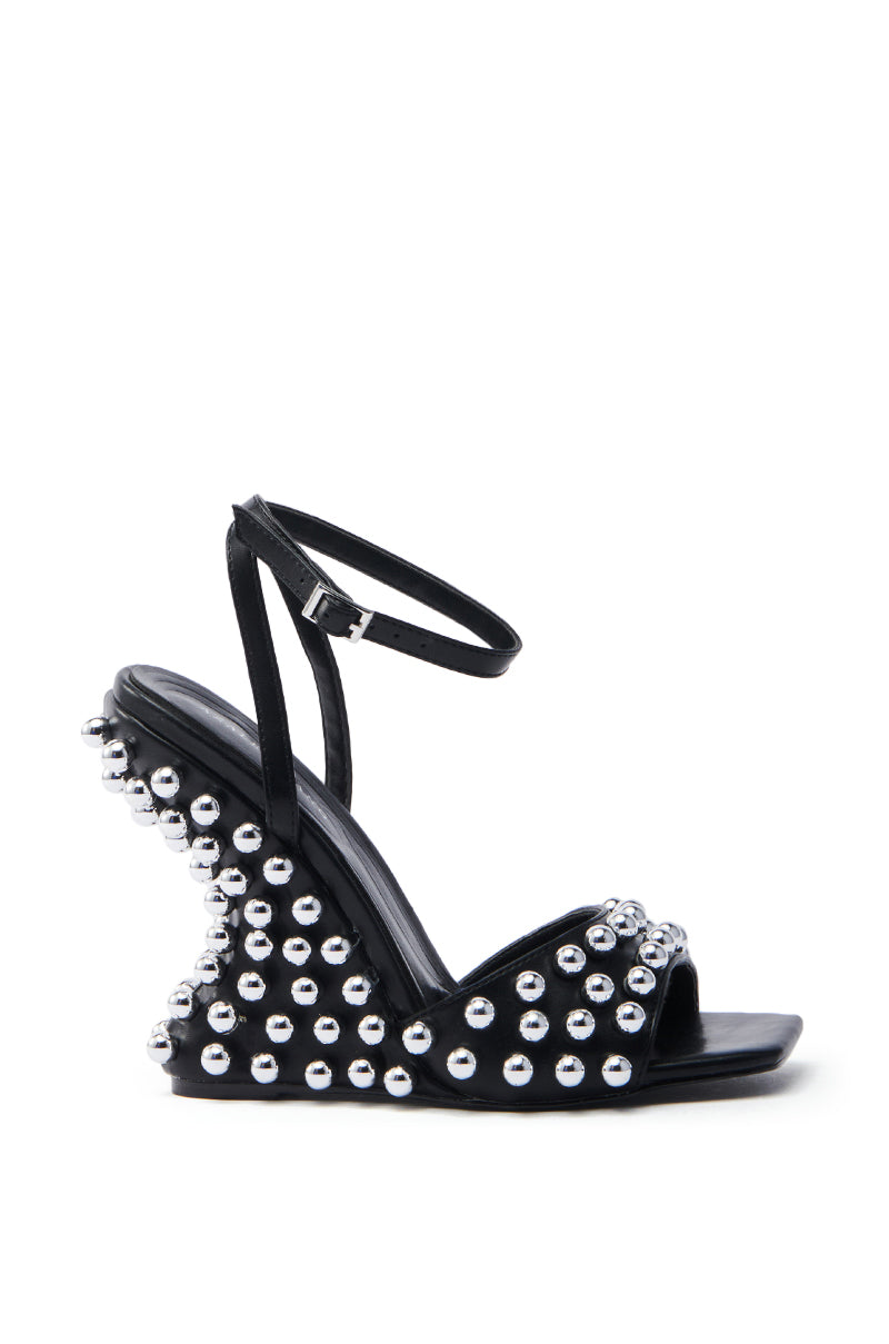 AZALEA WANG CYBELE BLACK EMBELLISHED WEDGE SANDAL