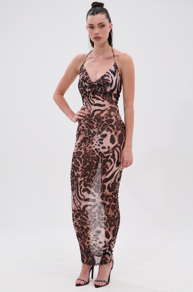 ON TREND MESH MIDI DRESS IN ANIMAL PRINT