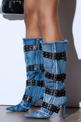 AZALEA WANG DANDY DENIM LEATHER BELTED BOOT