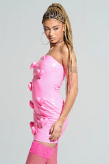 BARBIE DREAMS FAUX LEATHER MINI DRESS IN PINK