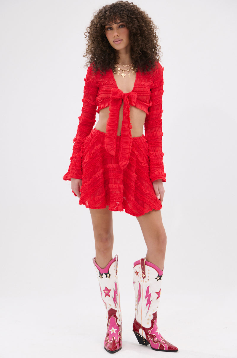 GIMME MORE SLINKY MINI SKIRT IN RED