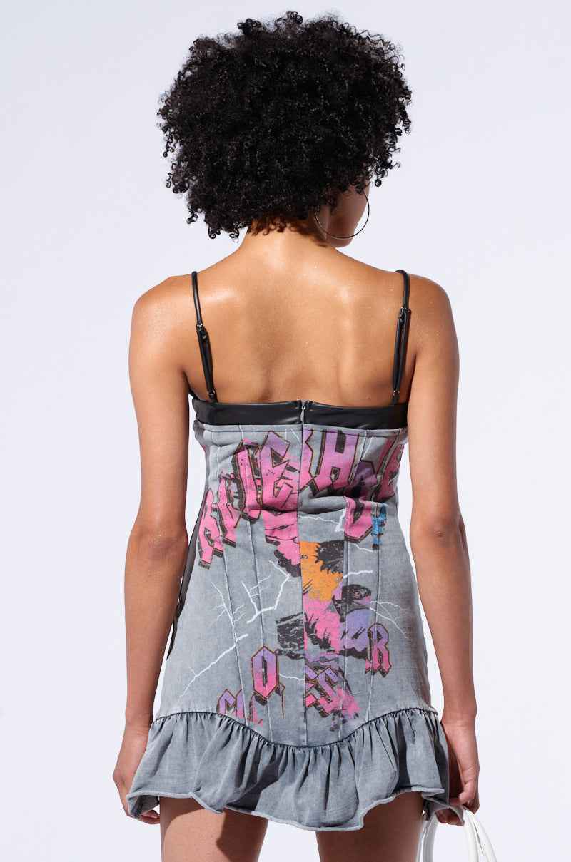 GRAFFITI ALLEY PU MINI DRESS