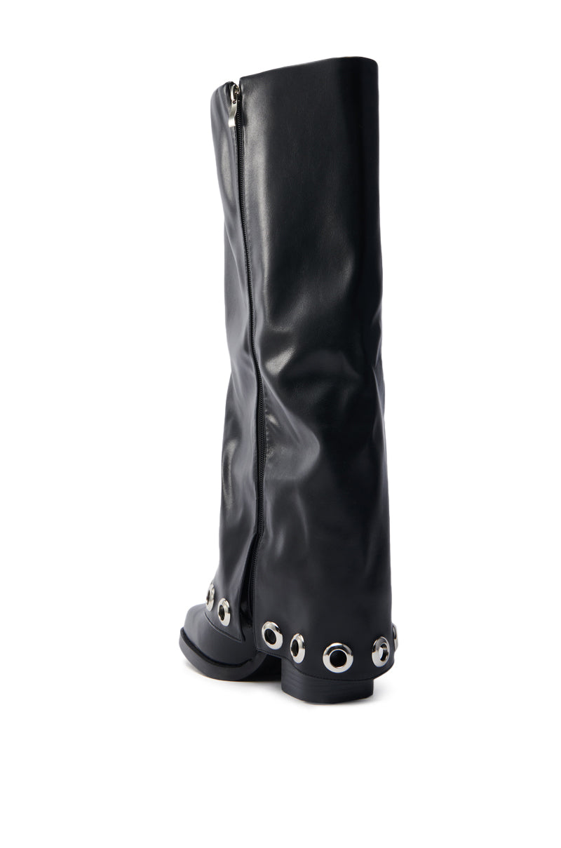 AZALEA WANG BLACK FOLD OVER CHUNKY BOOT