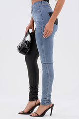 FLEX FIT EXTREME STRETCH HALF AND HALF PU HIGH WAIST SKINNY JEAN