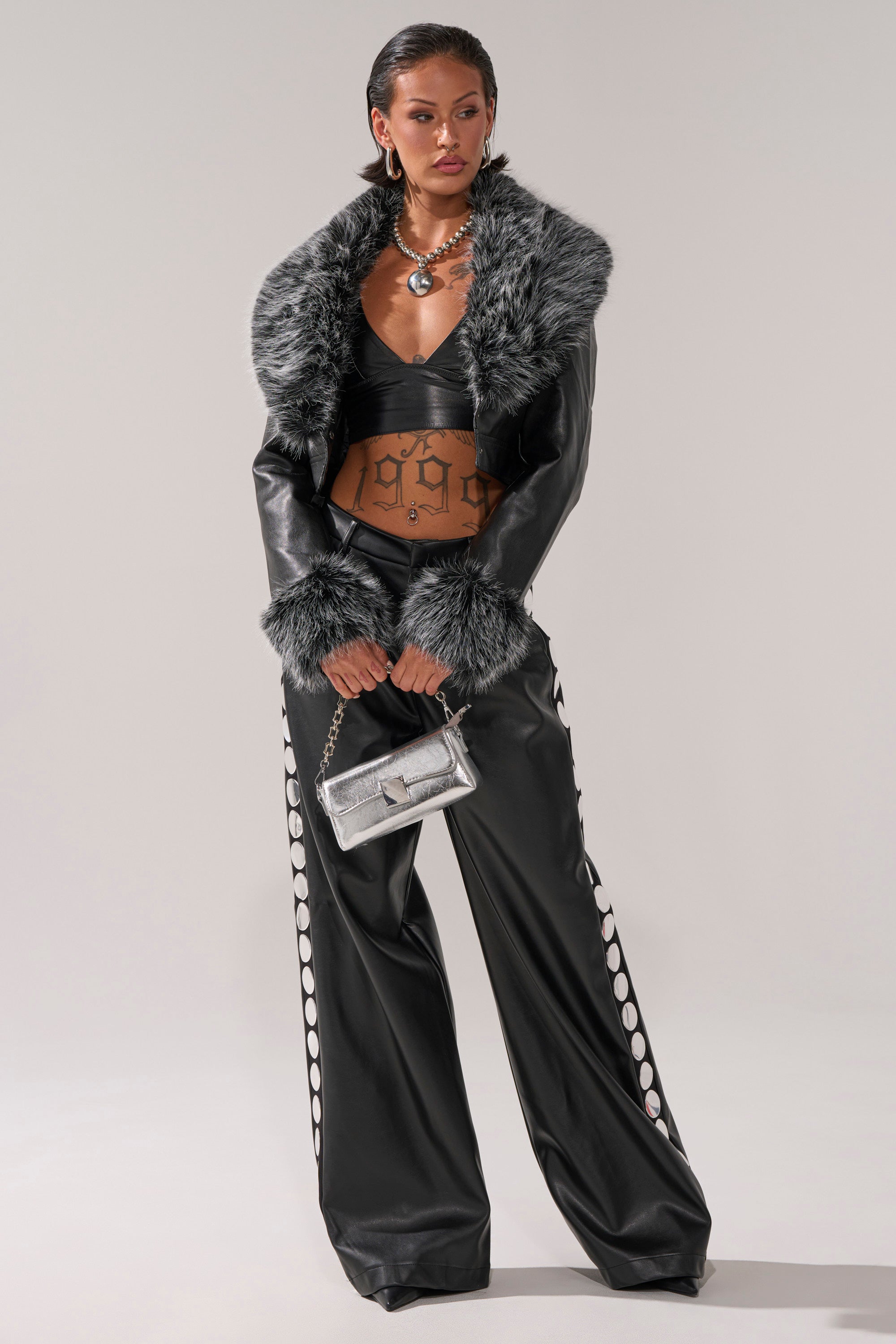 GISELE CROP MOTO BLAZER IN BLACK GREY