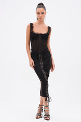 LET ME REMIND YOU LACE UP MESH MIDI DRESS