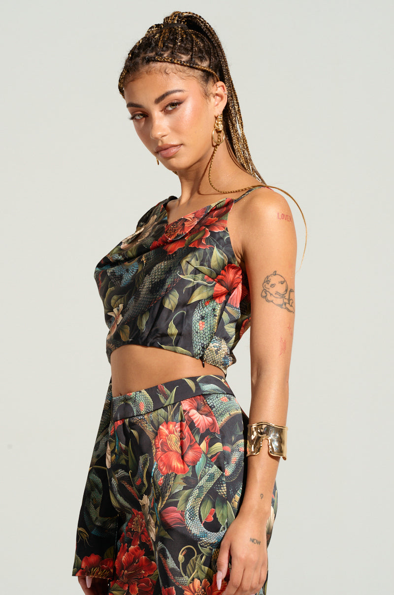 DON'T GET IT TWISTED PRINTED SATIN BLOUSE