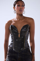 HARD TO PLEASE STUDDED FAUX LEATHER CORSET