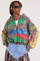 OFF TO THE RACES GRAPHIC ZIP UP HOODIE