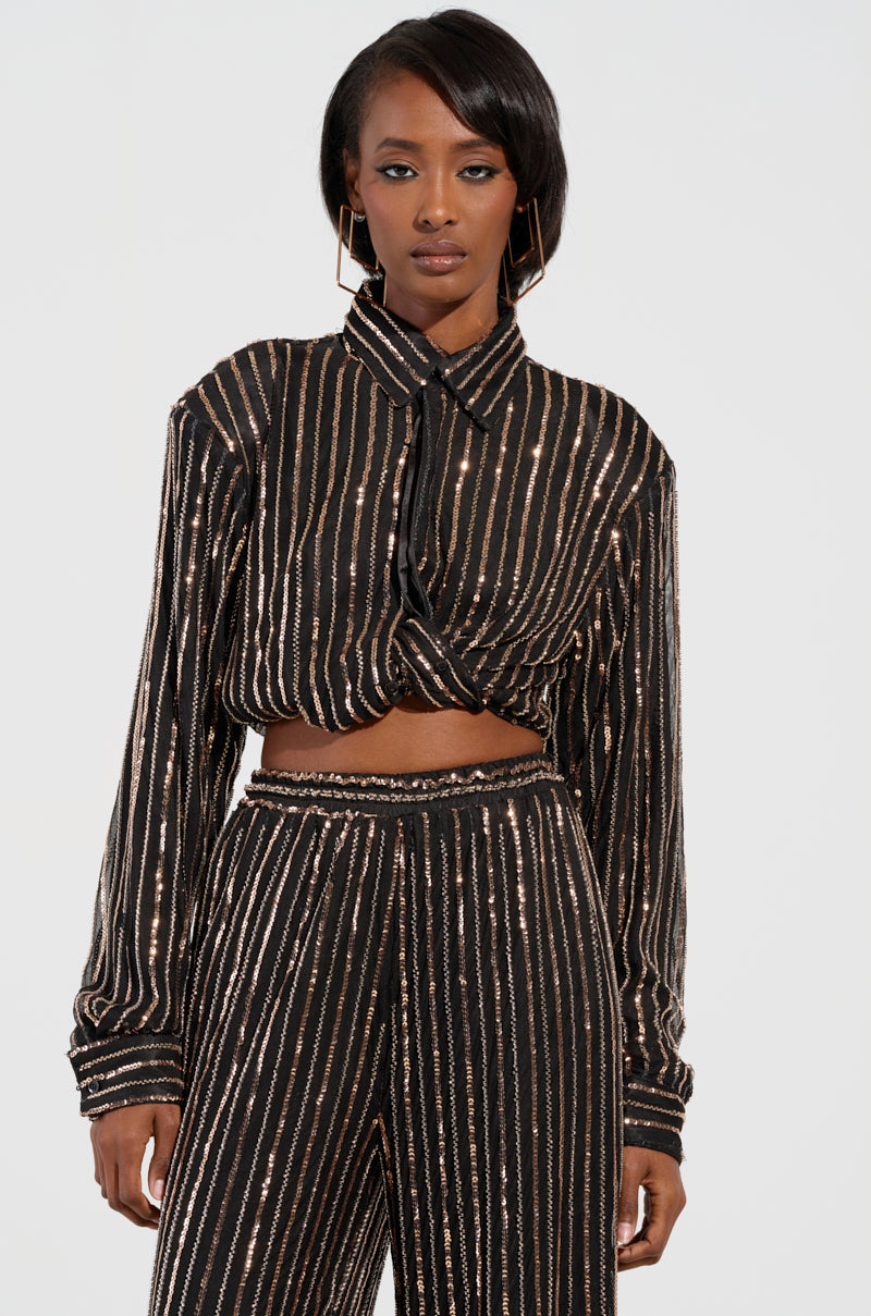 FLASHING LIGHTS BUTTON DOWN BLOUSE