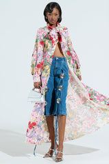 GARDEN PARTY FLORAL APPLIQUE LONG BLOUSE
