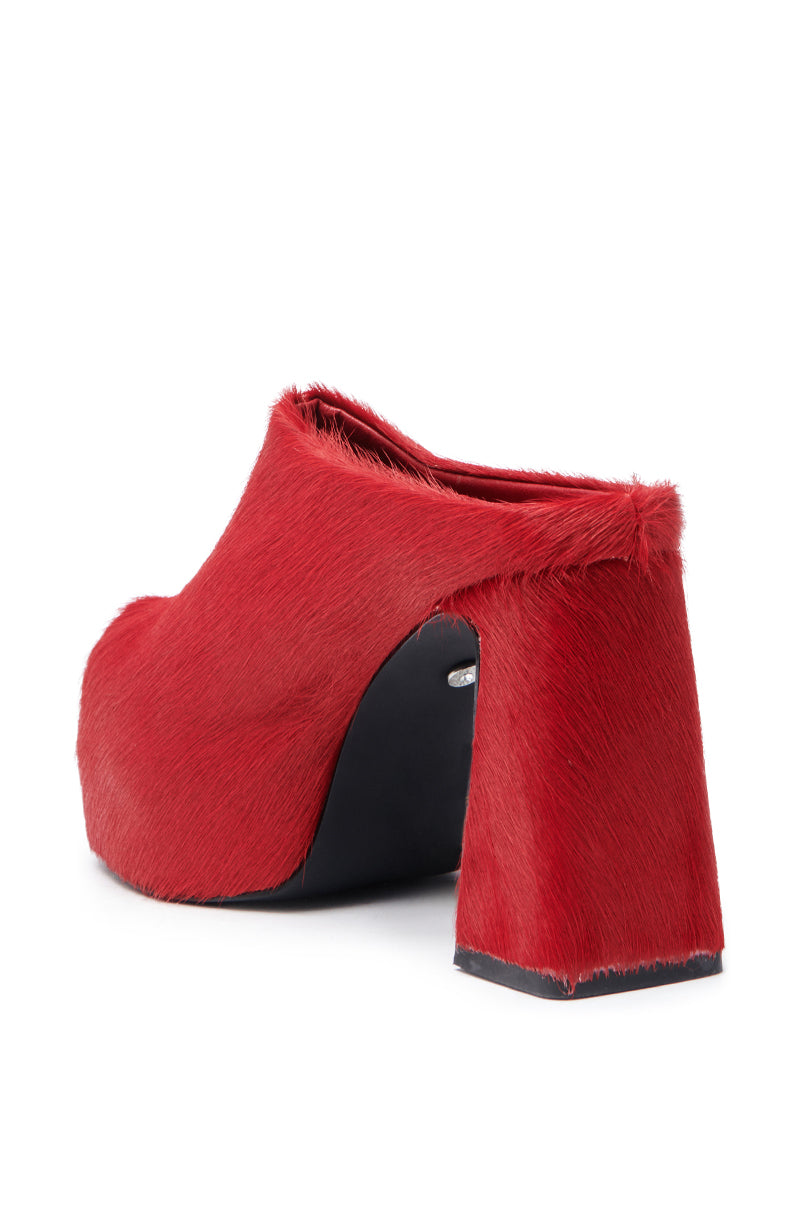 AZALEA WANG GOLDING RED PONY HAIR CLOG PUMP