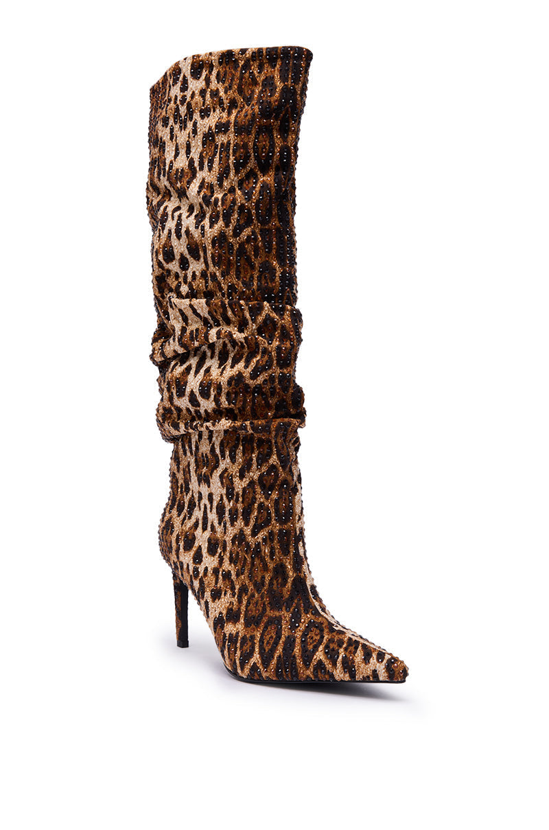 AZALEA WANG GRANT RHINESTONE LEOPARD SLOUCH BOOT