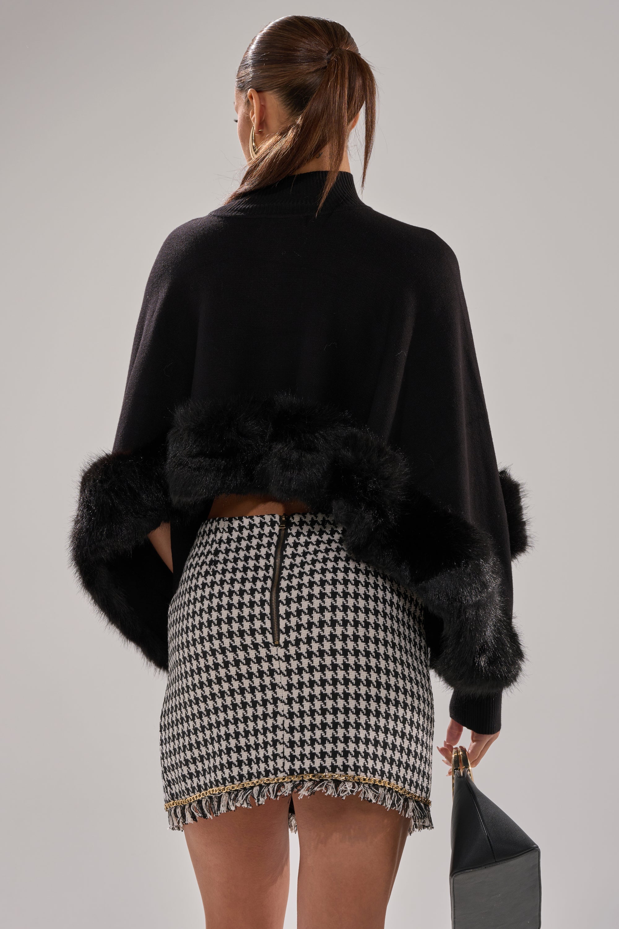 QUIET LUX FUR TRIM SWEATER IN BLACK