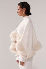 QUIET LUX FUR TRIM SWEATER IN WHITE