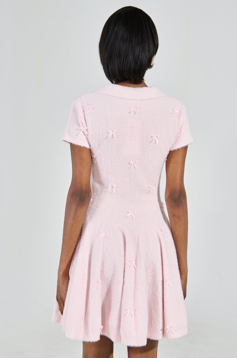 BOW DOWN GIRL MINI DRESS IN PINK
