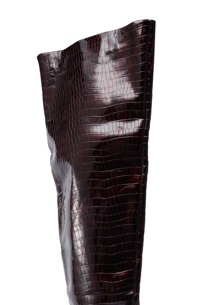AZALEA WANG HALINA BURGUNDY CROC STILETTO BOOT
