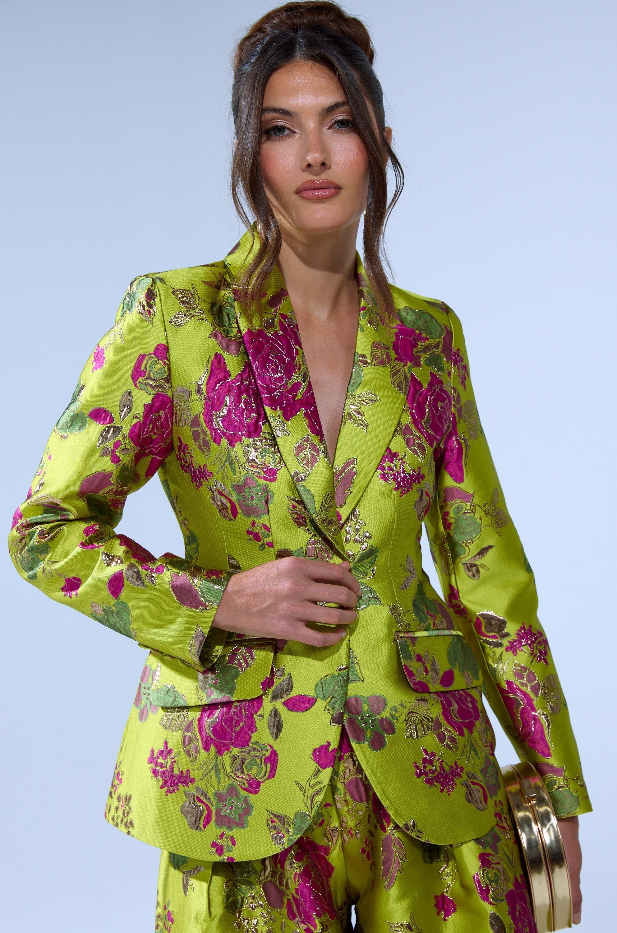 BUY MYSELF FLOWERS BROCADE BLAZER IN LIME