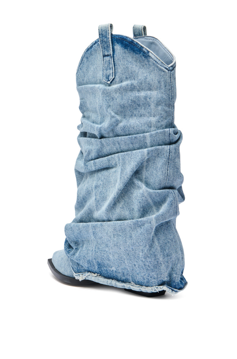 AZALEA WANG HAWSTON DENIM WESTERN FOLD-OVER BOOT