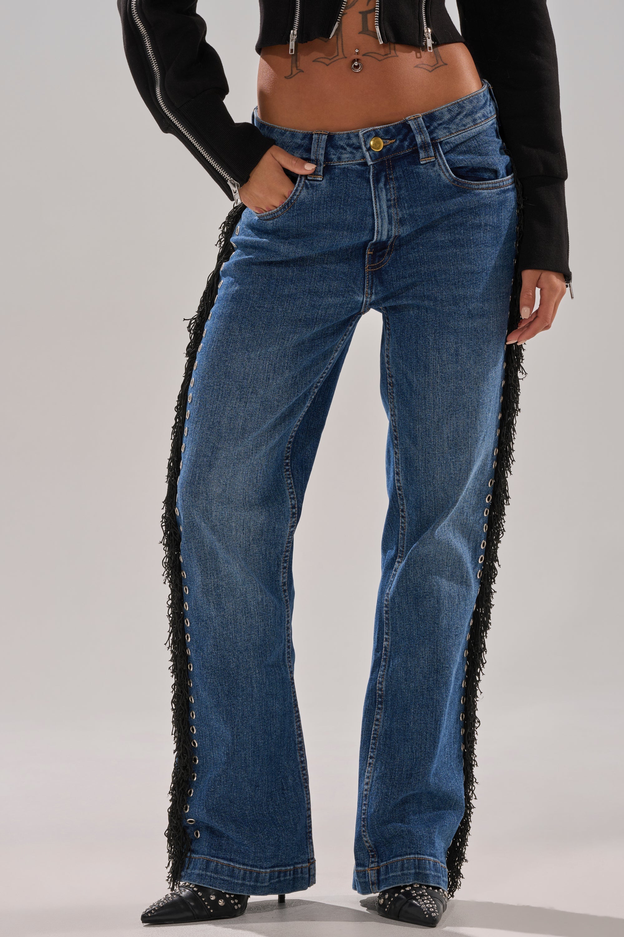 PARTY OVER HERE FRINGE STRAIGHT LEG DENIM