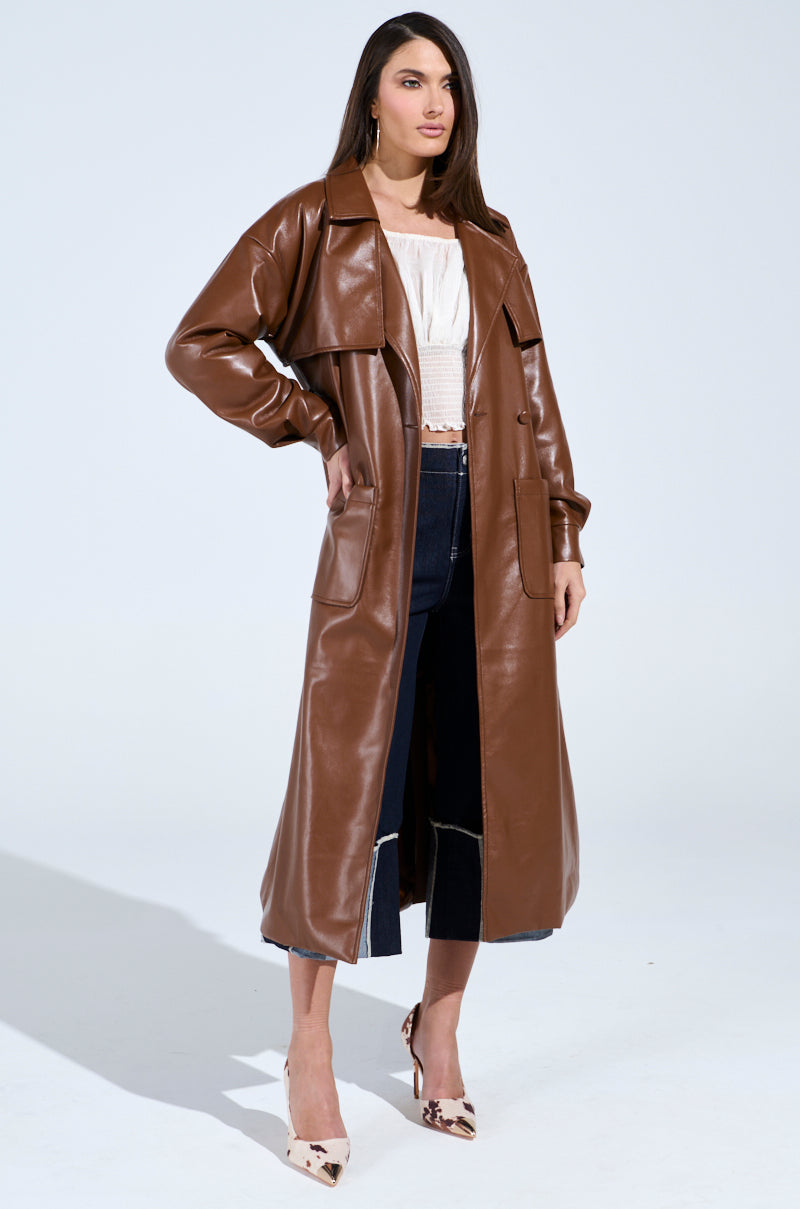 BUTTER LUXE FAUX LEATHER TRENCH IN BROWN