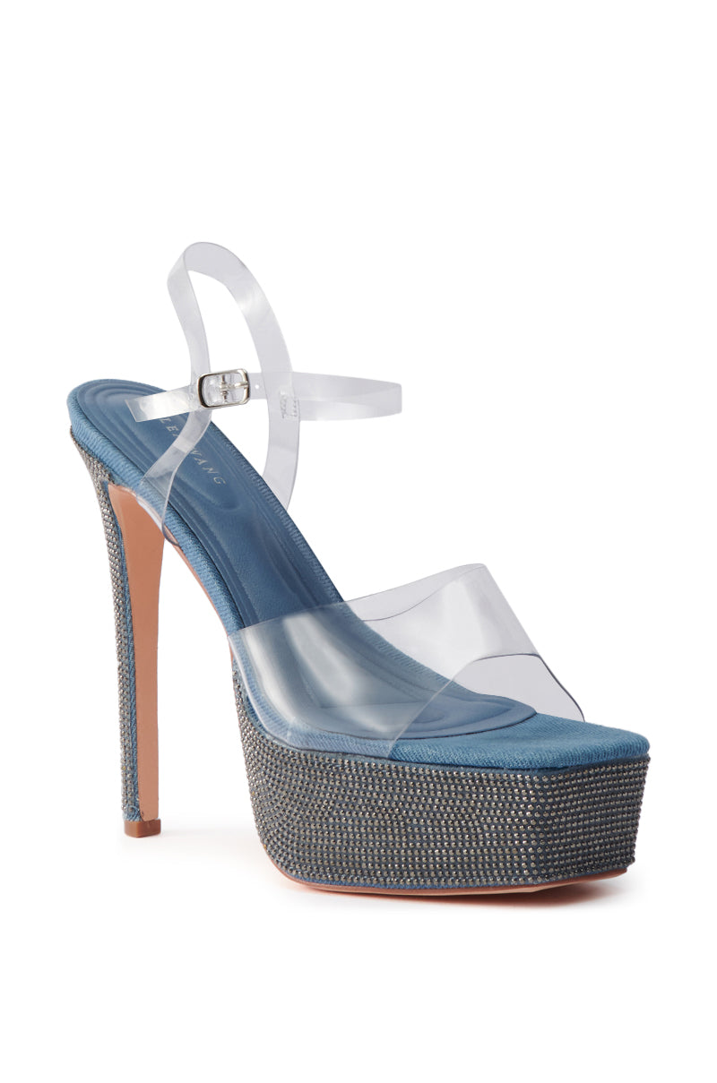 AZALEA WANG ISAURA DENIM PLATFORM RHINESTONE SANDAL