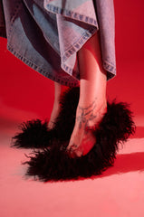 AZALEA WANG JAMEELA BLACK FUR STILETTO PUMP