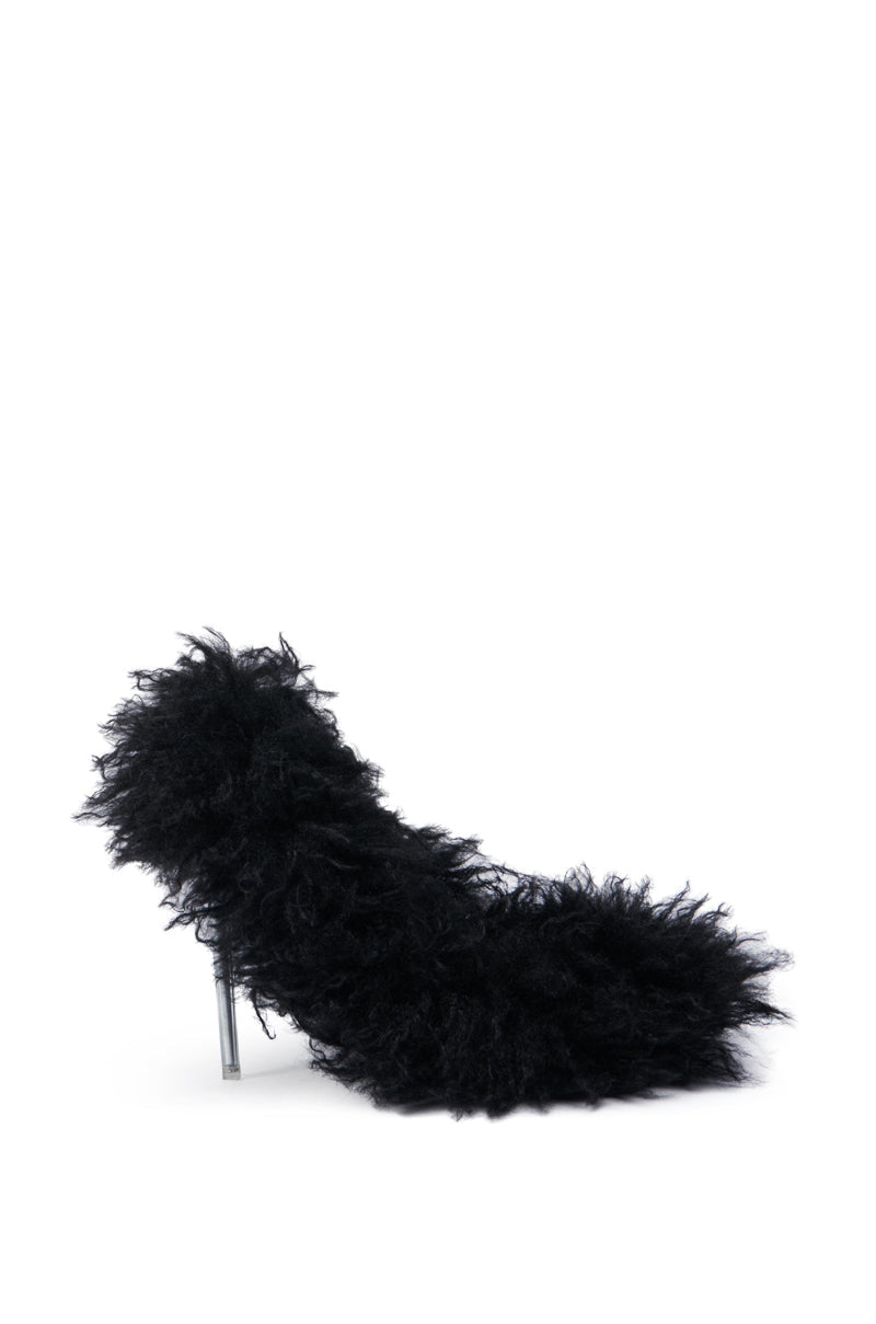 AZALEA WANG JAMEELA BLACK FUR STILETTO PUMP