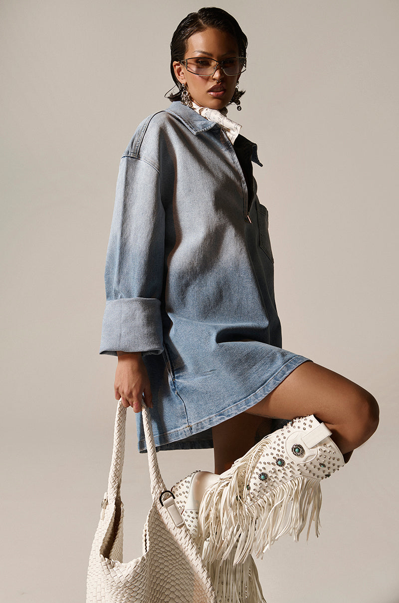 COOL GIRL OVERSIZED OMBRE DENIM SHIRT DRESS