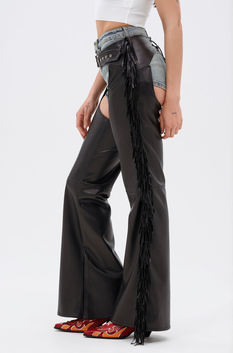 RODEO FRINGE FAUX LEATHER CHAPS