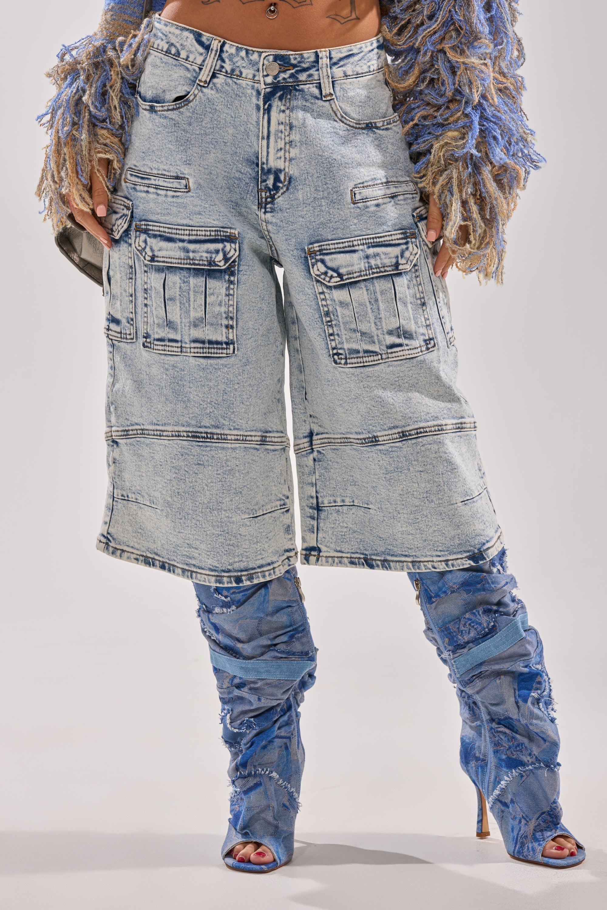 FORGET ME NOT DENIM CARGO BERMUDA SHORT