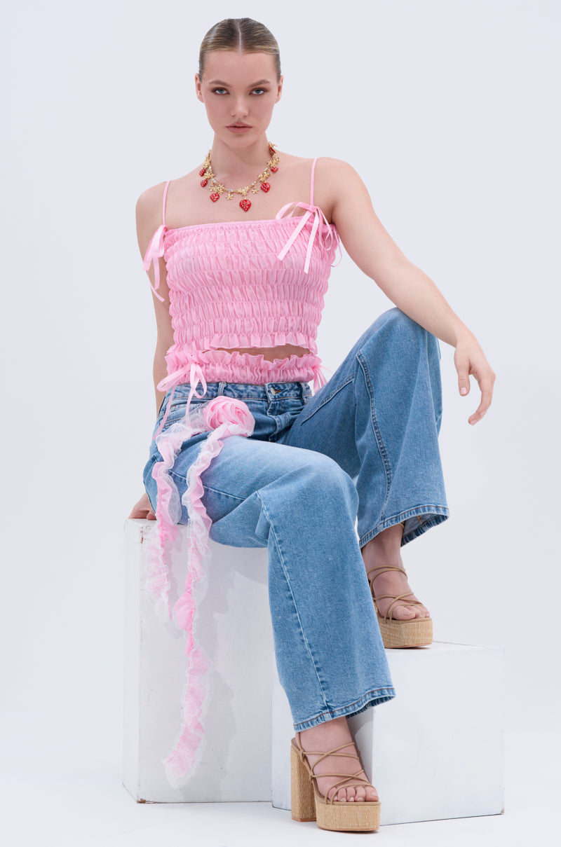CALL ME RELAXED DENIM PANT WITH RUFFLES