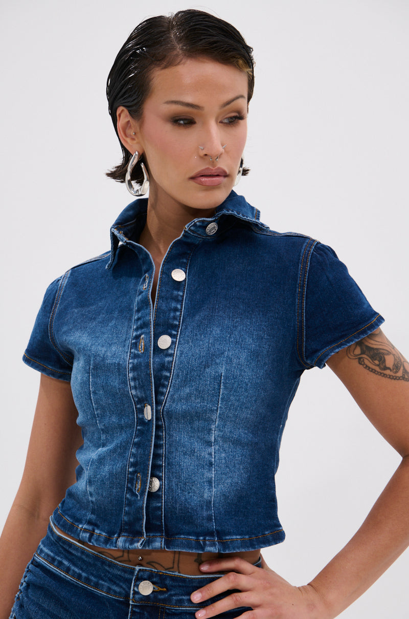NEW CANADIAN TUX CROPPED SHORT SLEEVE BUTTON DOWN