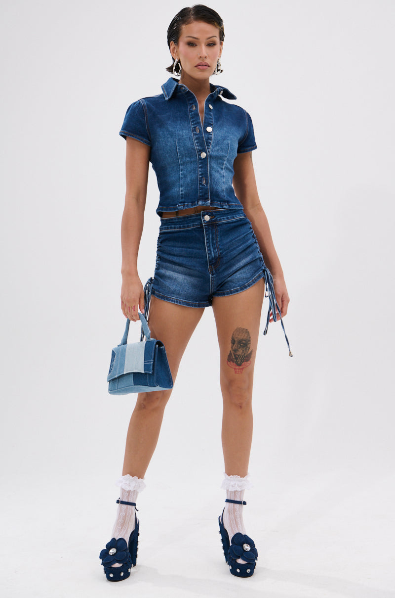 NEW CANADIAN TUX CROPPED SHORT SLEEVE BUTTON DOWN