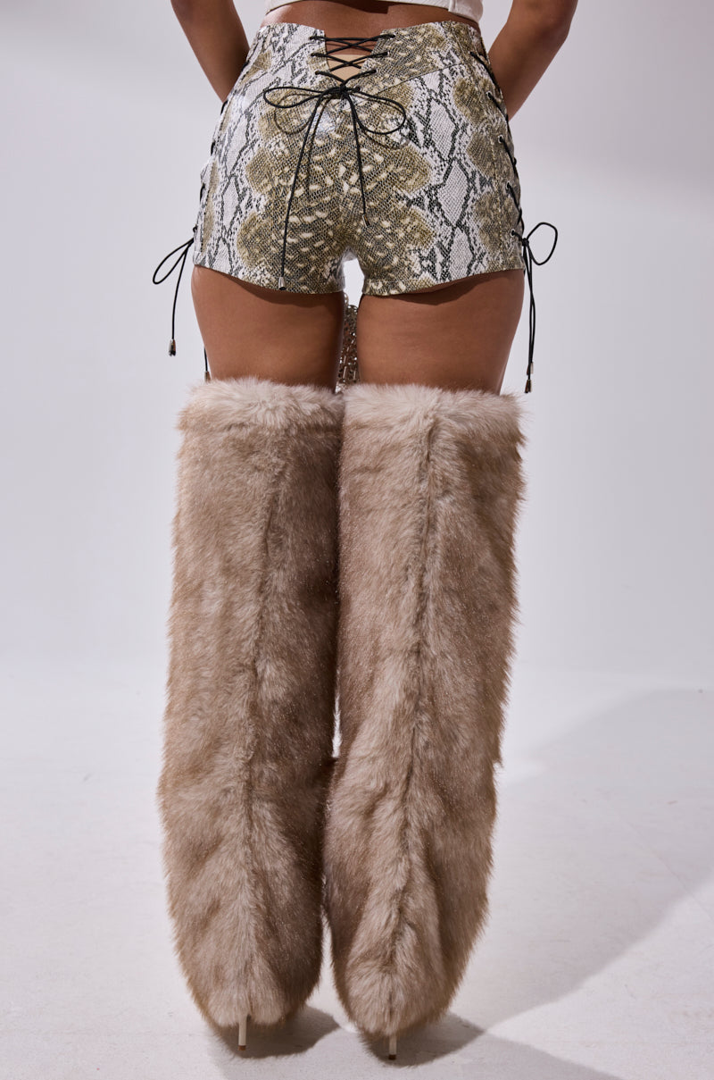 JUST HOT AND TALKING FAUX LEATHER SHORT WITH LACE UP