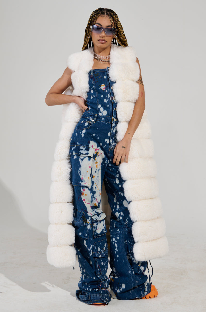 JENNY LIN FAUX FUR MAXI VEST IN WHITE