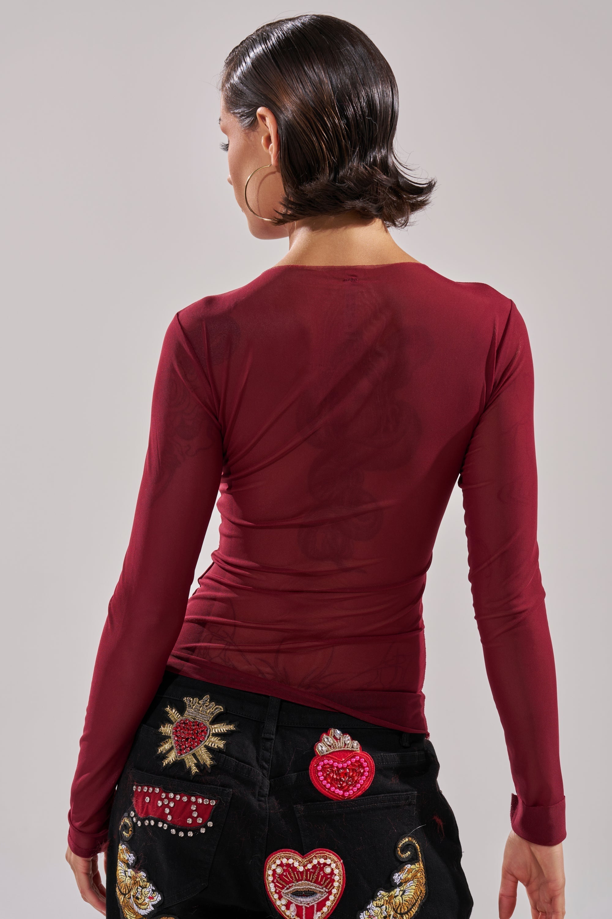 PAXTON DOUBLE LINED MESH LONG SLEEVE TOP IN PLUM