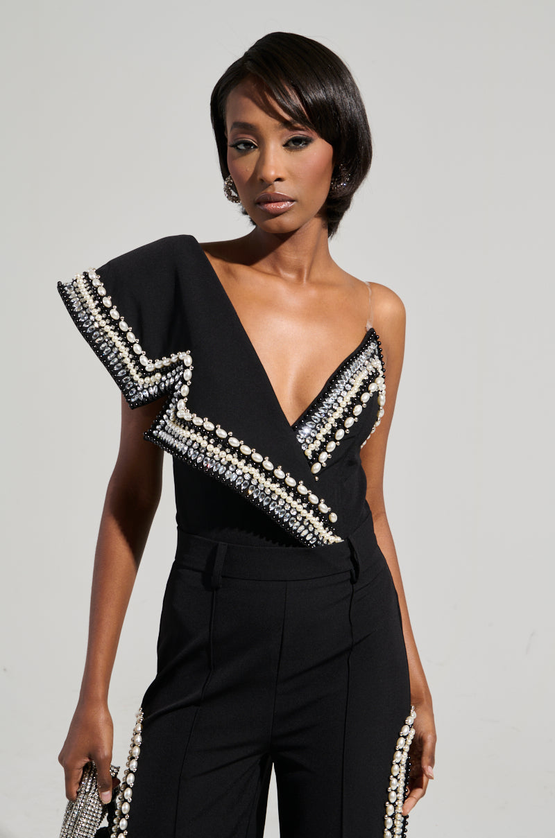 LUXURIOUS ASYMETRICAL PEARL BODYSUIT
