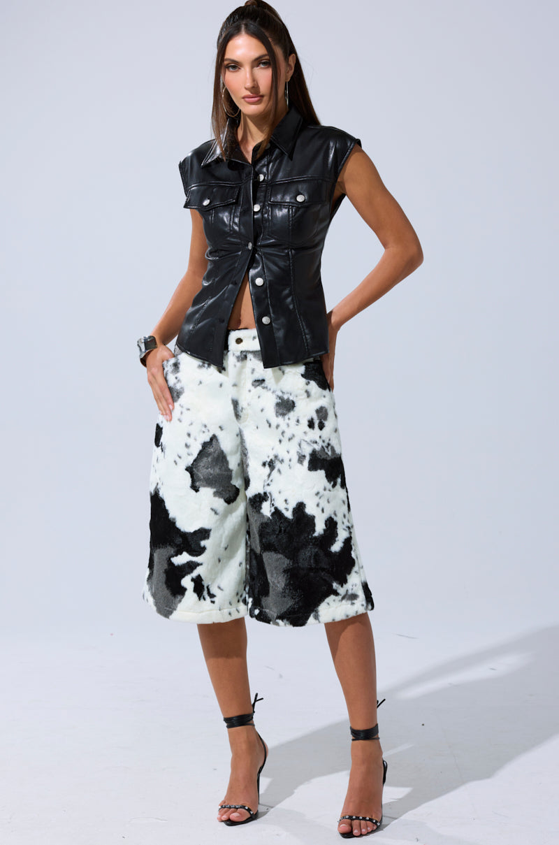 GUESS WHO FAUX LEATHER BUTTON DOWN