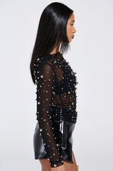 KYLIE METAL ORB LONG SLEEVE TOP