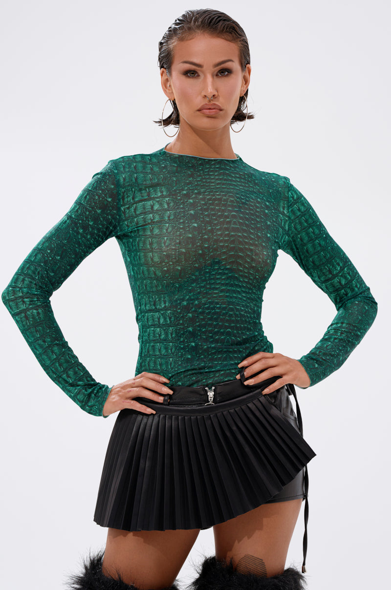 JESSICA PYTHON LONG SLEEVE MESH TOP
