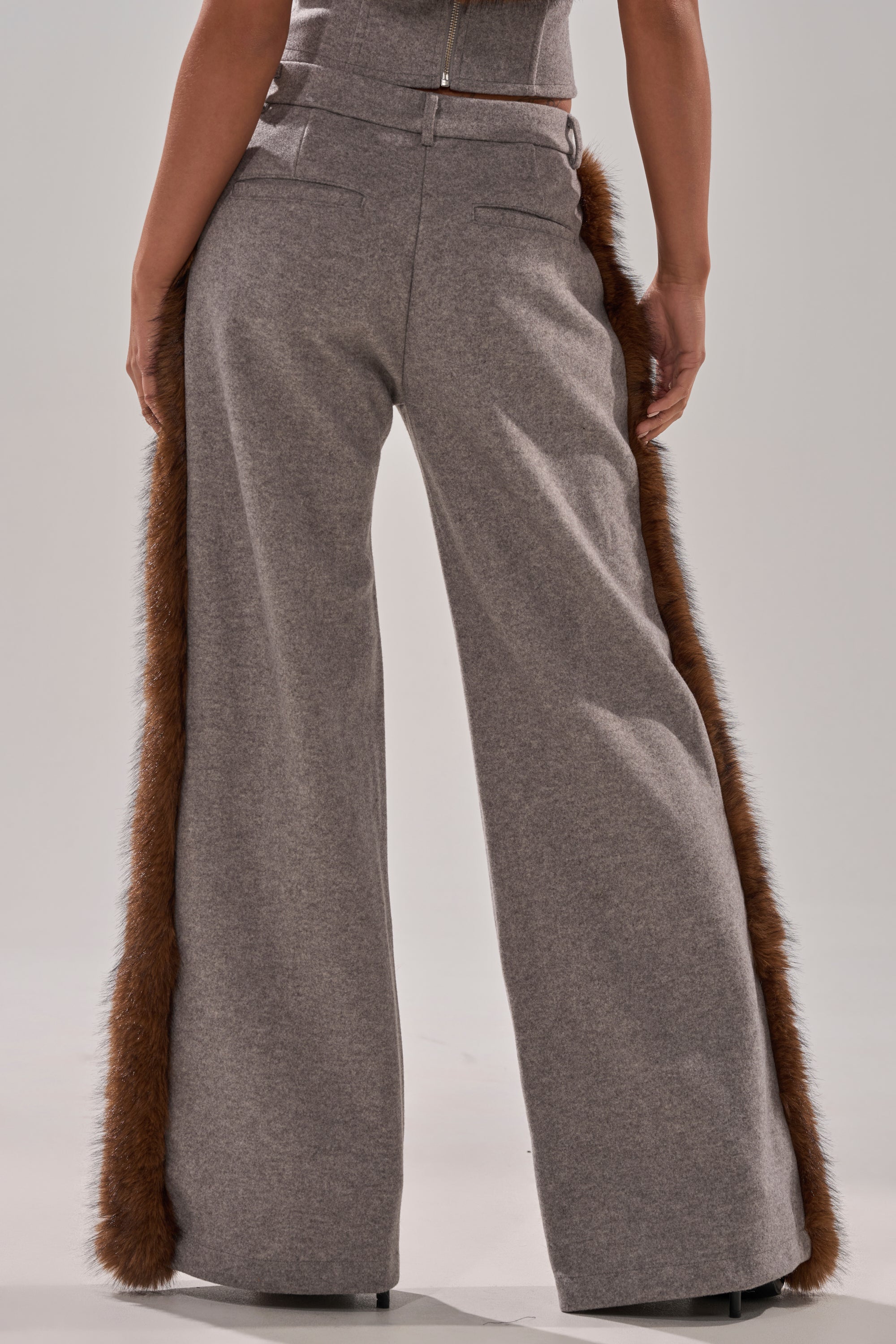 HALLE FUR TRIM WIDE LEG PANT