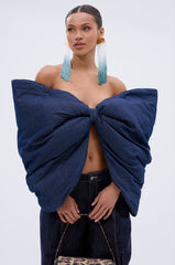 PADDED DENIM BOW TOP