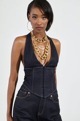 NEVER CHANGE UP WAX EFFECT JEAN TOP