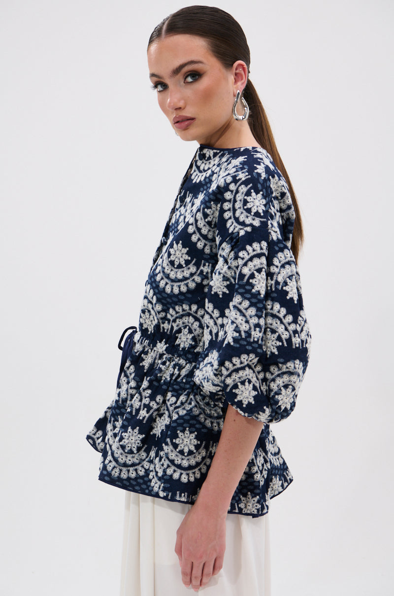 MELODY DENIM EYELET BLOUSE
