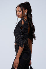 BUCKLE UP DENIM BLOUSE